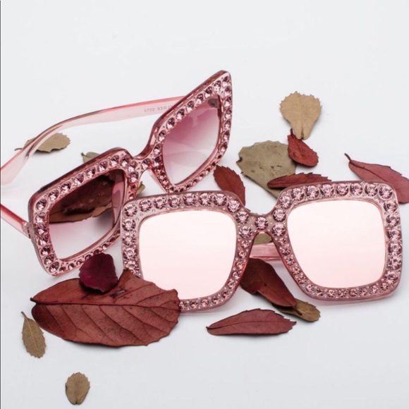 Accessories - NWOT Pink Rhinestone Celeb Inspired Sunglasses
